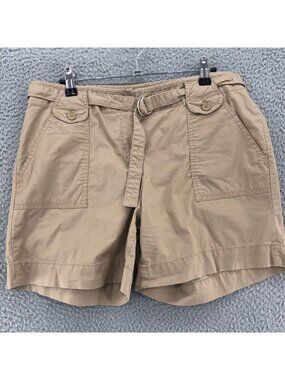 Talbots Shorts Womens 10 Petite Tan Belted Utility Stretch Pockets Everyday